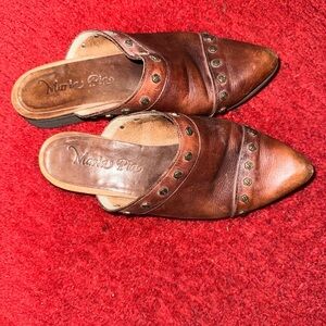 Brown Leather Mules with Studded Detail
